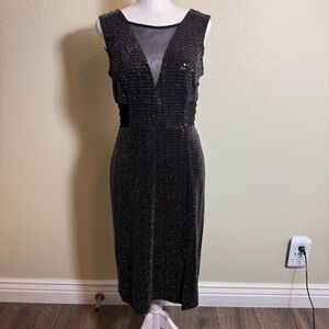 En Focus Studio Dress Size 8‎ Black Sequin Sheer Sides and V Neck Sleeveless
